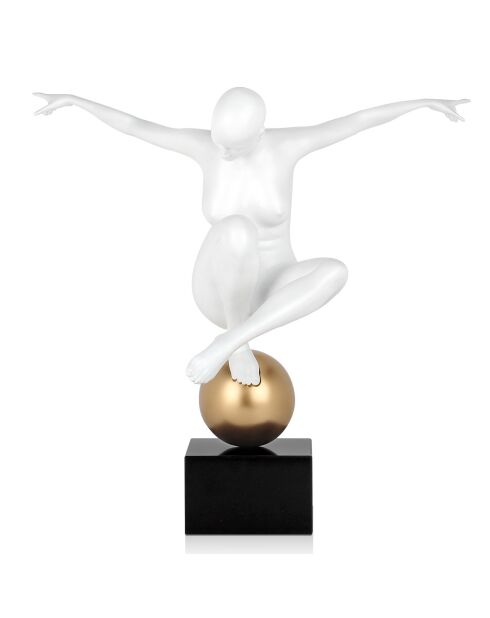 Sculpture en résine légèreté blanc/doré/noir - 45x48x36 cm