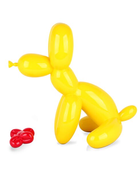 Sculpture en résine chien ballon assis jaune/rouge - 46x50x31 cm