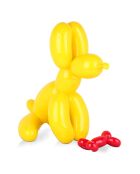 Sculpture en résine chien ballon assis jaune/rouge - 46x50x31 cm