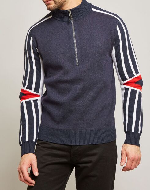 Pull en Laine mélangée Rad Pad Half Zip bleu marine/blanc/rouge