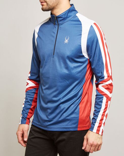 Rad Pad T-shirt met korte ritssluiting en T-hals, blauw/rood/wit
