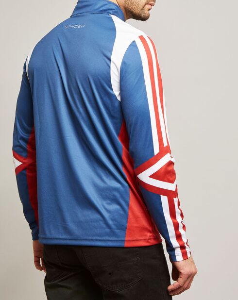 Rad Pad T-shirt met korte ritssluiting en T-hals, blauw/rood/wit