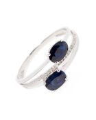 Bague Duo Diamant 0.09 ct & Saphir 1.36 ct or blanc