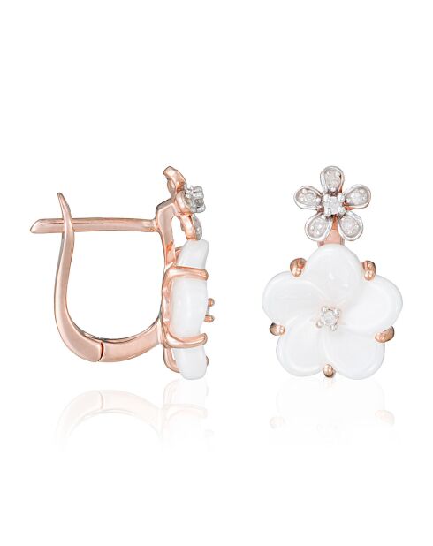 Blooms Ohrringe, 0,075 Karat Diamant und Keramik, Roségold