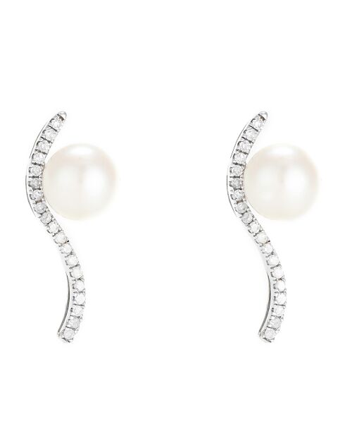 Boucles d'oreilles Vague Sublime Diamant 0.17 ct & Perle Or blanc