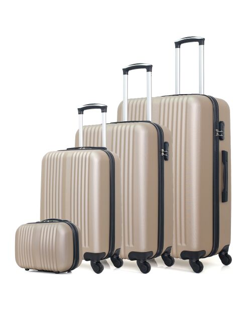 3 Valises 4 roues simples Lipari-C 30/55/65/75 cm & Vanity beiges