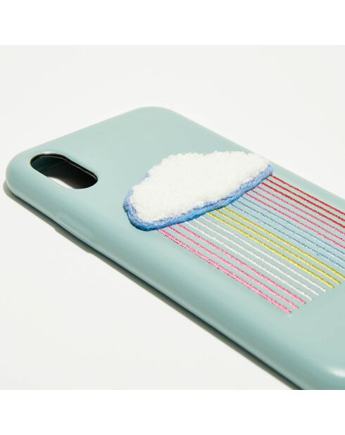 Coque en Cuir iPhone XS Arc-en-ciel  Cloud Patch bleue