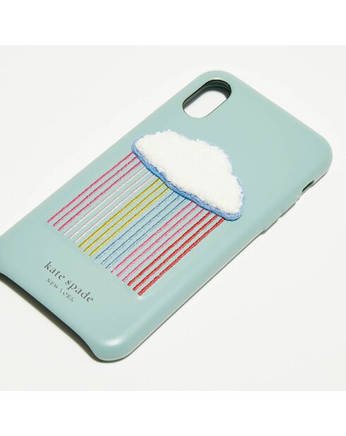 Coque en Cuir iPhone XS Arc-en-ciel  Cloud Patch bleue