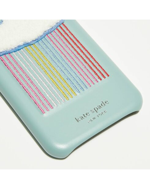 Coque en Cuir iPhone XS Arc-en-ciel  Cloud Patch bleue