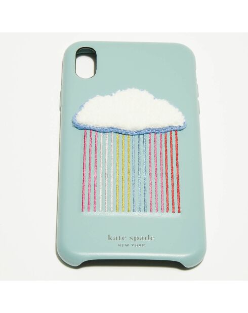 Coque en Cuir iPhone XS Max Arc-en-ciel Cloud Patch bleue