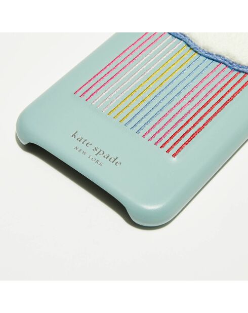Coque en Cuir iPhone XS Max Arc-en-ciel Cloud Patch bleue