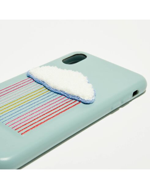 Coque en Cuir iPhone XS Max Arc-en-ciel Cloud Patch bleue