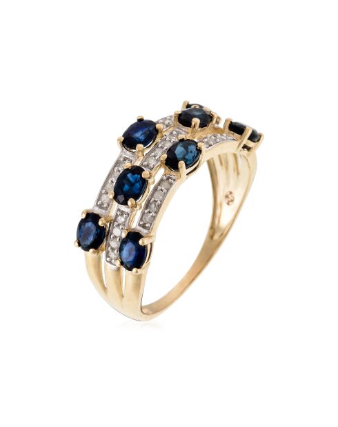 Anillo Siam con diamantes de 0,15 quilates y zafiros en oro amarillo de 2 quilates