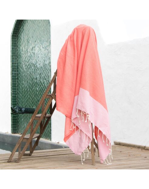 Fouta Famiglia Ibiza Honeycomb, tamaño XXL, color naranja coral, 200 x 200 cm
