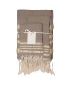 Juego de baño Lurex Hamptons de color marrón claro/dorado, 3 piezas