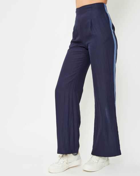 Pantalon long bande côté bleu marine