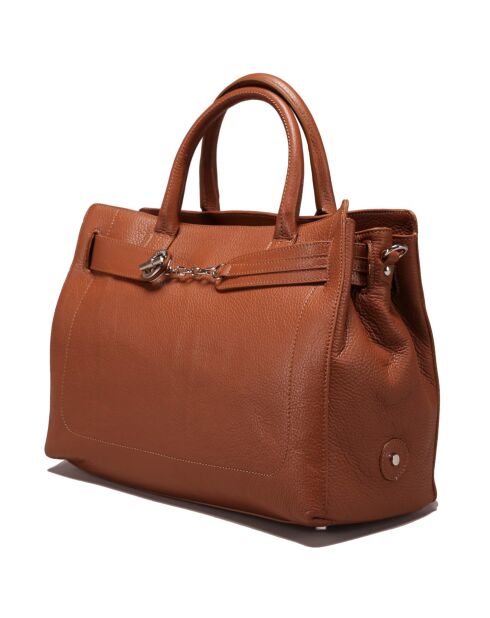 Sac à main en Cuir Paris cognac - 38x28x14 cm