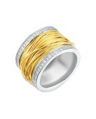 Rieten ring van gerhodineerd zilver, geelgoud en zirkonia