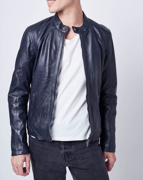 Veste en Cuir Thibaut marine