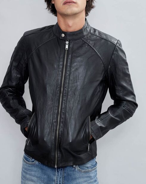 Veste en Cuir Thibaut noire