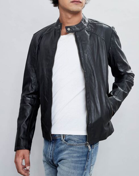 Veste en Cuir Thibaut noire