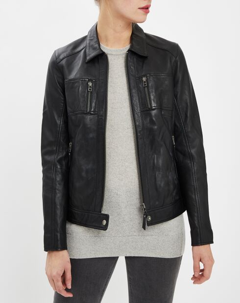 Veste en Cuir Brigitte noire