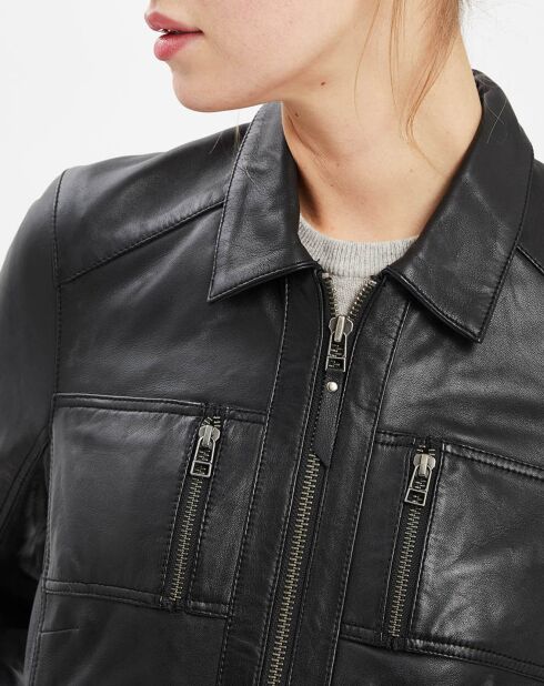 Veste en Cuir Brigitte noire