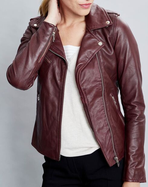 Veste en Cuir Hortence bordeaux