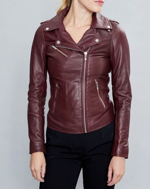 Veste en Cuir Hortence bordeaux