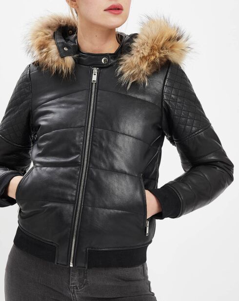 Doudoune en Cuir Kory noire