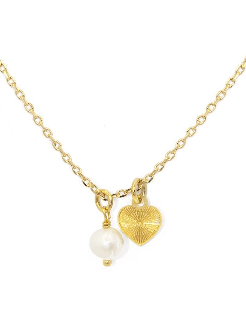 Collier Lylo Coeur en laiton doré & Perle blanche