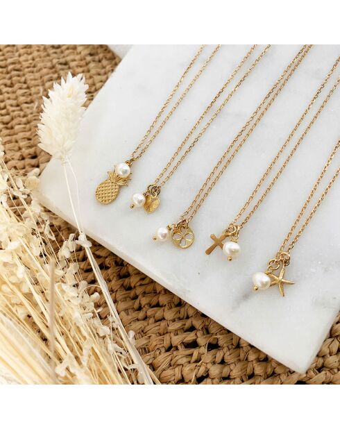 Collier Lylo Coeur en laiton doré & Perle blanche