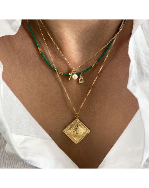 Collier Lylo Croix en laiton doré & Perle blanche