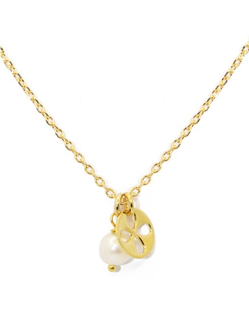 Collier Lylo Fleur ajourée en laiton doré & Perle blanche