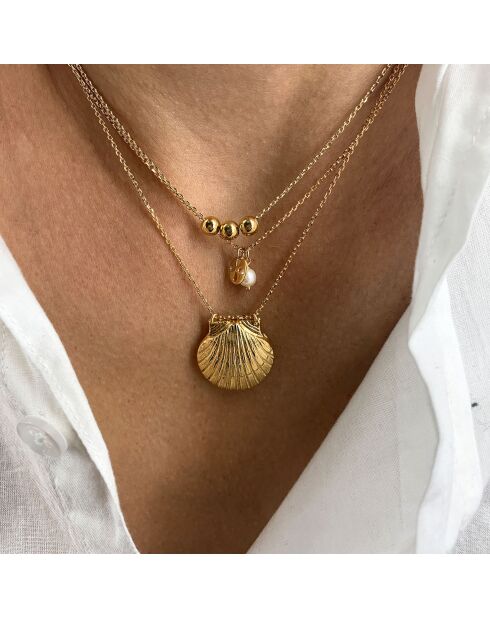Collier Lylo Fleur ajourée en laiton doré & Perle blanche