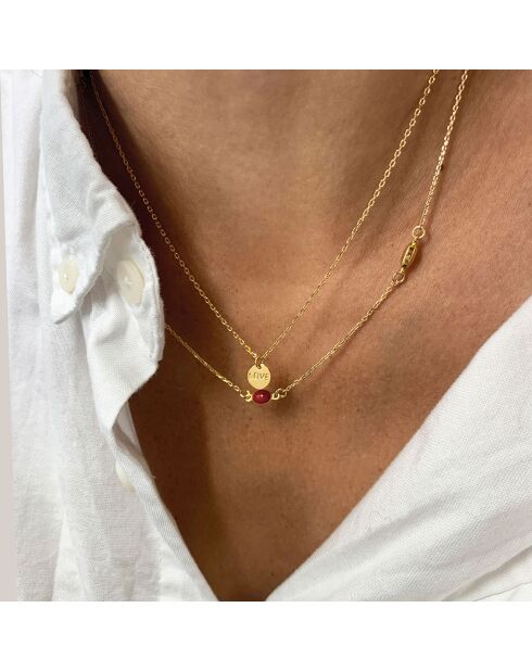Collier Garance en laiton doré & Perles de résine noir/rouge