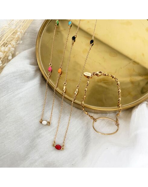 Collier Garance en laiton doré & Perles de résine noir/rouge