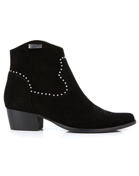 Botas vaqueras negras de piel de terciopelo Astrid