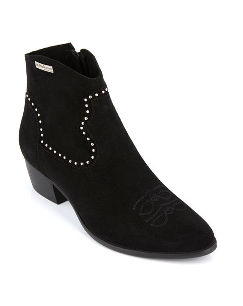 Botas vaqueras negras de piel de terciopelo Astrid