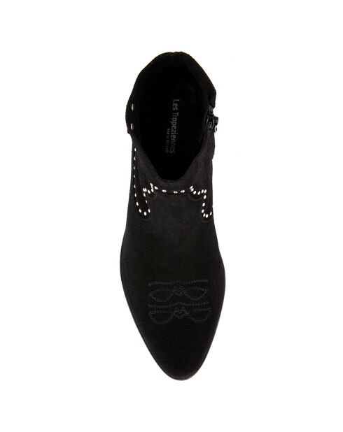 Botas vaqueras negras de piel de terciopelo Astrid