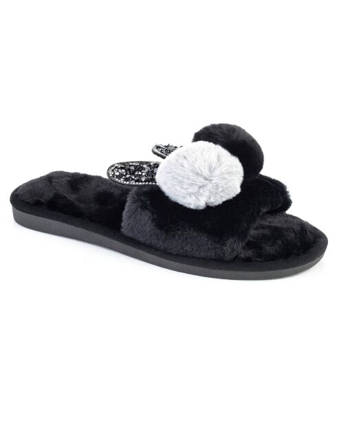 Chaussons en fausse fourrure Evelyn noirs