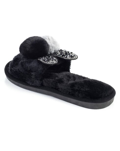 Chaussons en fausse fourrure Evelyn noirs