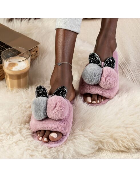Chaussons en fausse fourrure Evelyn roses