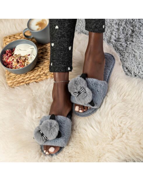Chaussons en fausse fourrure Luna gris