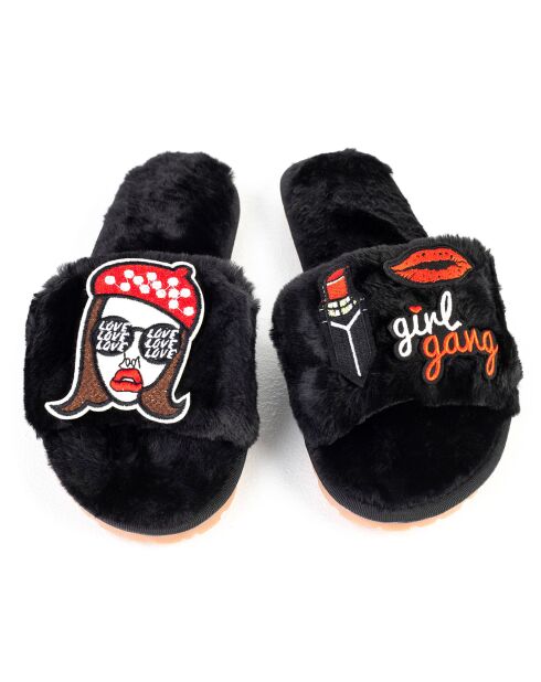 Chaussons en fausse fourrure Mila noirs