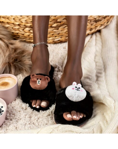 Chaussons en fausse fourrure Layla noirs