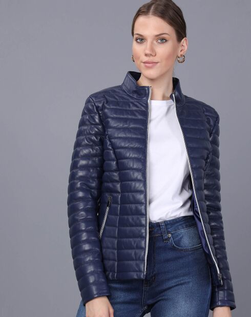 Veste en Cuir Camille bleu foncé