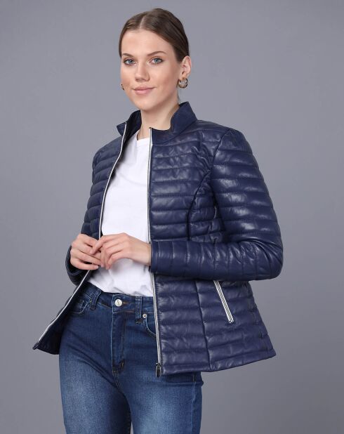 Veste en Cuir Camille bleu foncé