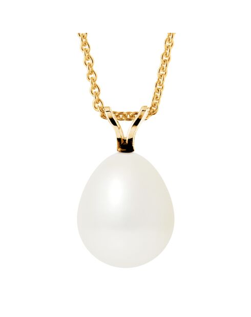 Colgante de oro amarillo y perla blanca natural de agua dulce Ø 10-11 mm