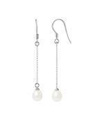 Gerhodineerde zilveren kettingoorbellen met natuurlijke zoetwaterparels van witte peer